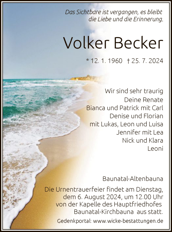 Traueranzeigen Von Volker Becker Trauer HNA De