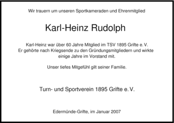 Traueranzeige von Karl-Heinz Rudolph von HNA