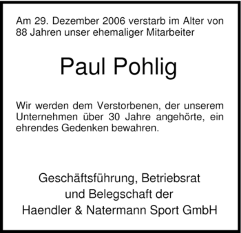 Traueranzeige von Paul Pohlig von HNA