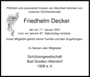 Traueranzeige von Friedhelm Decker von HNA