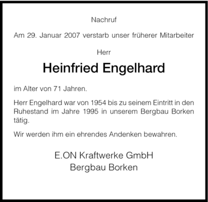  Traueranzeige für Heinfried Engelhard vom 02.02.2007 aus HNA