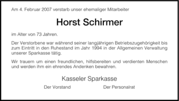 Traueranzeige von Horst Schirmer von HNA