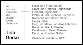 Traueranzeige von Tina Gerke von HNA