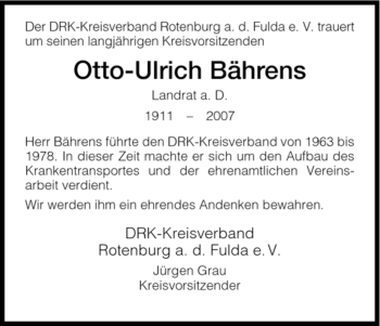Traueranzeige von Otto Ulrich von HNA