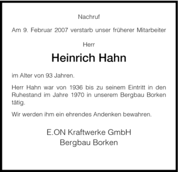 Traueranzeige von Heinrich Hahn von HNA