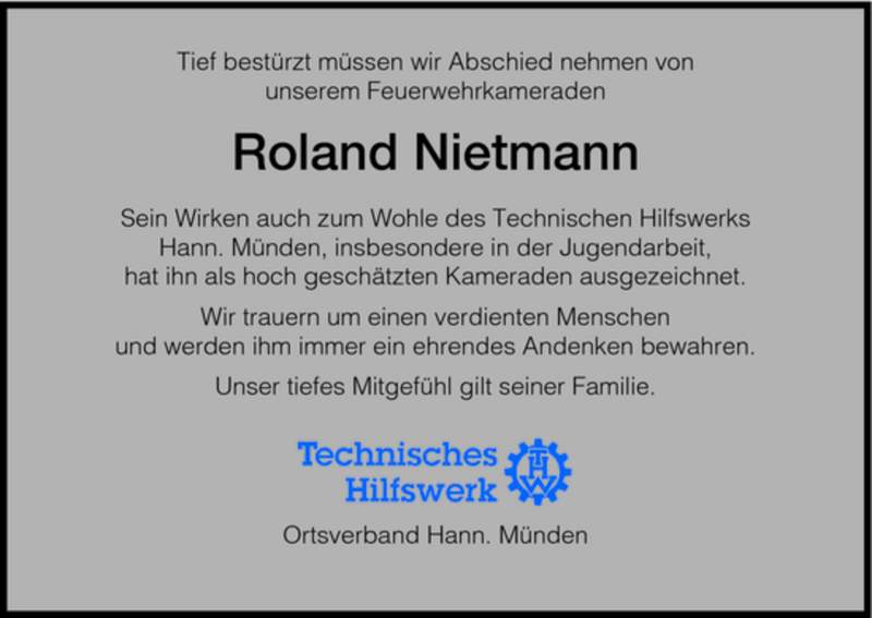  Traueranzeige für Roland Nietmann vom 02.03.2007 aus HNA