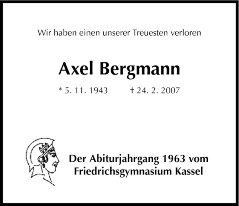  Traueranzeige für Axel Bergmann vom 03.03.2007 aus HNA