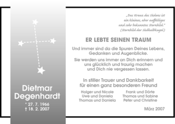Traueranzeige von Dietmar Degenhardt von HNA