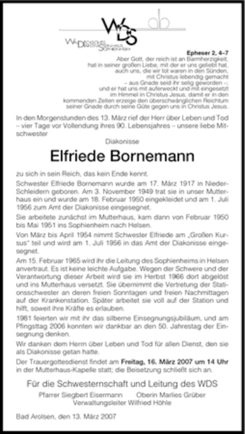 Traueranzeige von Elfriede Bornemann von HNA