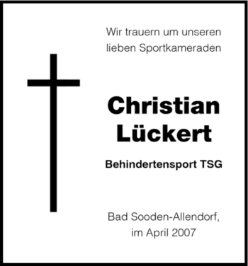 Traueranzeige von Christian Lückert von HNA