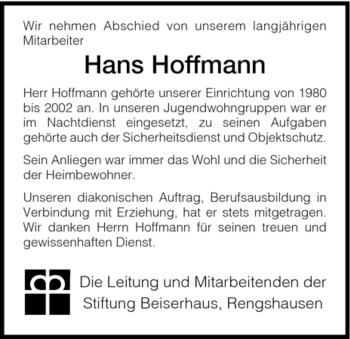 Traueranzeige von Hans Hoffmann von HNA