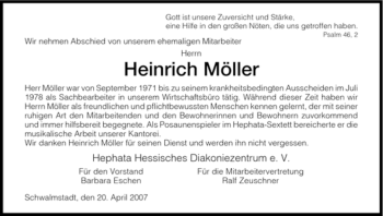 Traueranzeige von Heinrich Möller von HNA