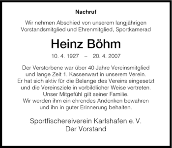 Traueranzeige von Heinz Böhm von HNA