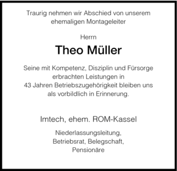 Traueranzeige von Theo Müller von HNA
