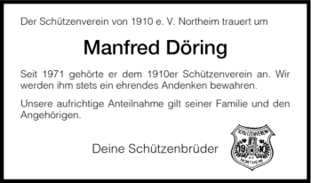 Traueranzeige von Manfred Döring von HNA