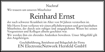 Traueranzeige von Reinhard Ernst von HNA