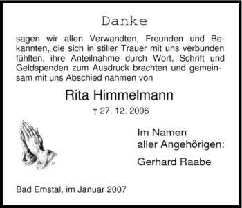 Traueranzeige von Rita Himmelmann von HNA