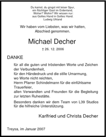 Traueranzeige von Michael Decher von HNA