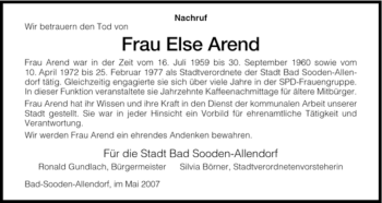 Traueranzeige von Else Arend von HNA