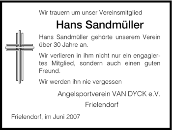 Traueranzeige von Hans Sandmüller von HNA