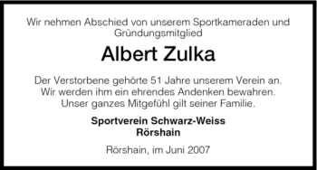 Traueranzeige von Albert Zulka von HNA