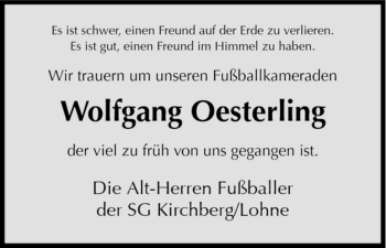 Traueranzeige von Wolfgang Oesterling von HNA