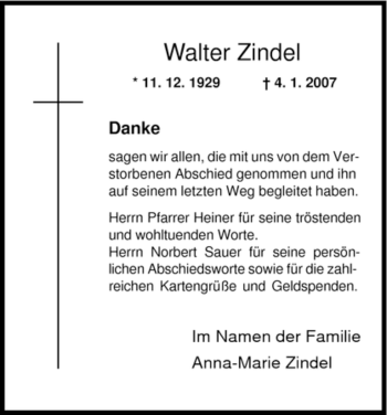 Traueranzeige von Walter Zindel von HNA