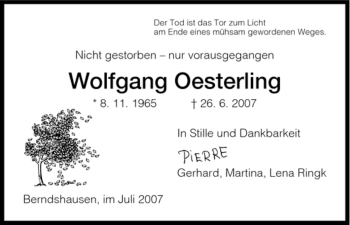 Traueranzeige von Wolfgang Oesterling von HNA