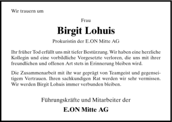 Traueranzeige von Birgit Lohius von HNA