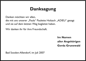 Traueranzeige von Paulette Holzach von HNA