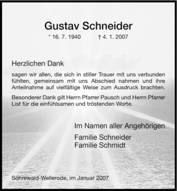 Traueranzeige von Gustav Schneider von HNA