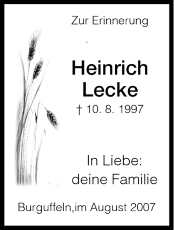 Traueranzeige von Heinrich Lecke von HNA