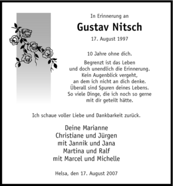 Traueranzeige von Gustav Nitsch von HNA