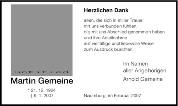 Traueranzeige von Martin Gemeine von HNA