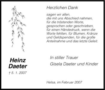 Traueranzeige von Heinz Daeter von HNA