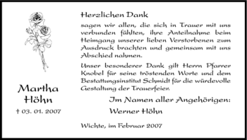 Traueranzeige von Martha Hoehn von HNA