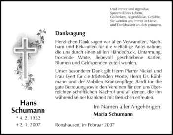 Traueranzeige von Hans Schumann von HNA