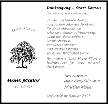 Traueranzeige von hans Moeller von HNA