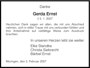 Traueranzeige von Gerda Ernst von HNA