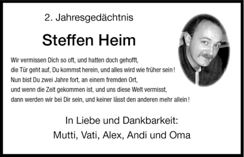  Traueranzeige für Steffen Heim vom 08.09.2007 aus HNA