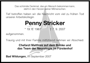 Traueranzeige von Penny Stricker von HNA