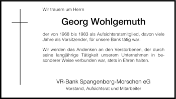 Traueranzeige von Georg Wohlgemuth von HNA