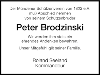 Traueranzeige von Peter Brodzinski von HNA