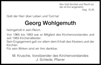 Traueranzeige von Georg Wohlgemuth von HNA