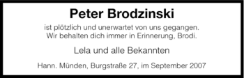 Traueranzeige von Peter Brodzinski von HNA