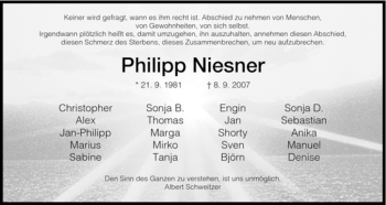 Traueranzeige von Philipp Niesner von HNA