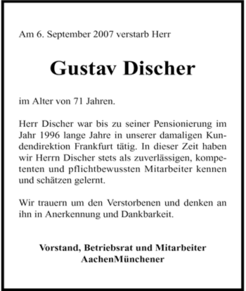 Traueranzeige von Gustav Discher von HNA