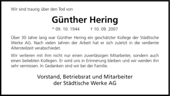 Traueranzeige von Günther Hering von HNA