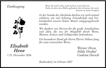 Traueranzeige von Elisabeth Hesse von HNA