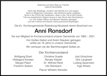 Traueranzeige von Anni Ronsdorf von HNA